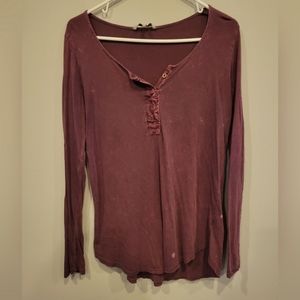 BKE Burgundy Distressed Long Sleeve